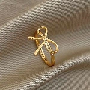 18K Gold Plated Waterproof Fashion Adjustable Size Ring Coquette Bow For Women